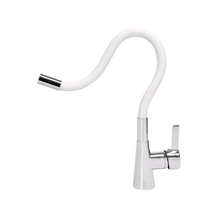 KITCHEN FAUCET WITH WHITE FLEXIBLE SPOUT