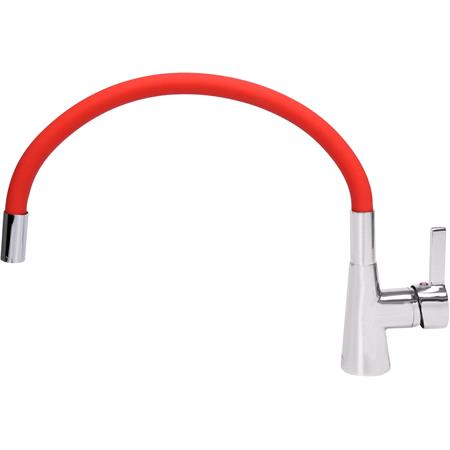 KITCHEN FAUCET WITH RED FLEXIBLE SPOUT