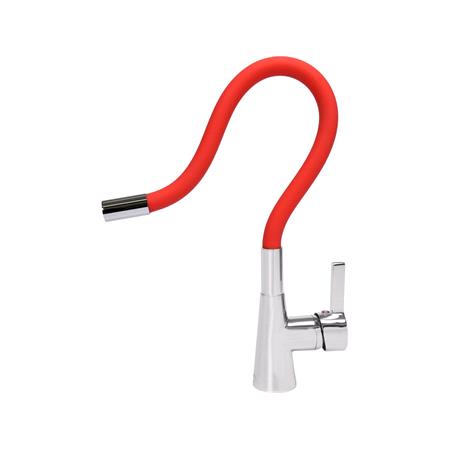 KITCHEN FAUCET WITH RED FLEXIBLE SPOUT