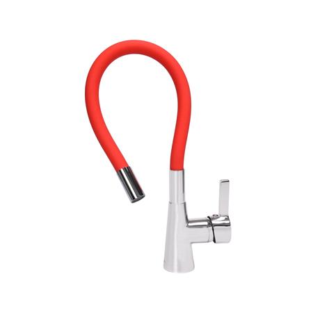 KITCHEN FAUCET WITH RED FLEXIBLE SPOUT