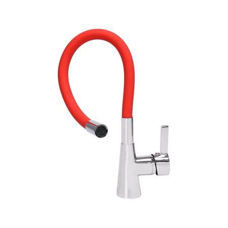 KITCHEN FAUCET WITH RED FLEXIBLE SPOUT