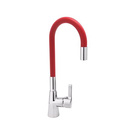 KITCHEN FAUCET WITH RED FLEXIBLE SPOUT
