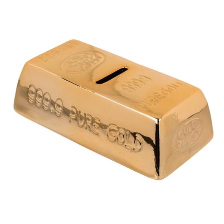 Gold Bar Savings Box with Lock, Ceramic, 17.5 x 9.3 x 5.7cm