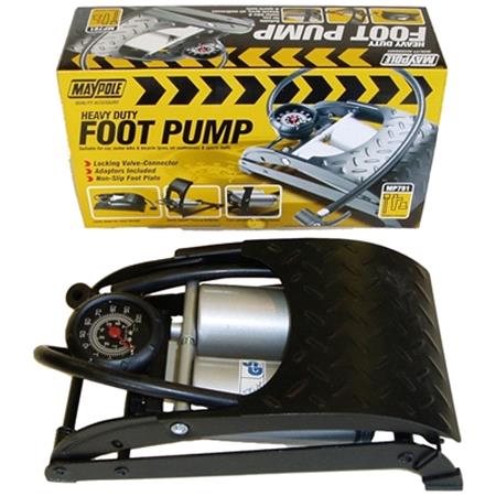 Maypole Foot Pump   Heavy Duty   Analogue Gauge   Twin Barrel