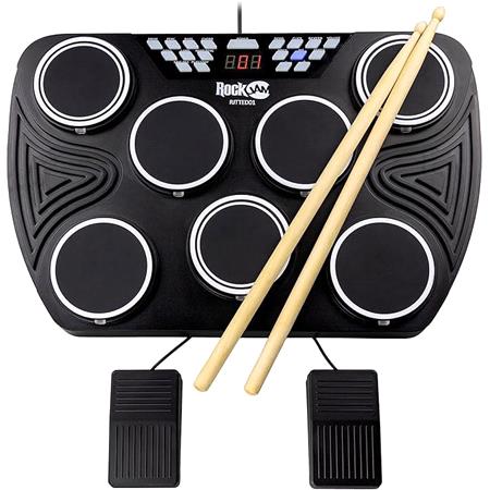 PDT RockJam Rechargeable Bluetooth Midi 7 Pad Tabletop Digital Drums Kit with Drumsticks