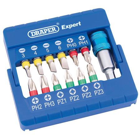 Draper Expert 82401 Coloured Screwdriver Bit Set With Magnetic Holder (13 piece)