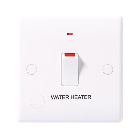 BG Electrical 20A Double Pole Switch   Marked Water Heater   Indicator and Flex Outlet