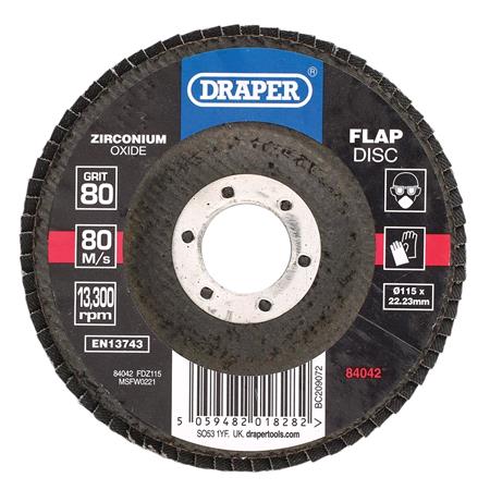 Draper 84042 Zirconium Oxide Flap Disc, 115 x 22.23mm, 80 Grit