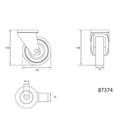 BOLT HOLE SWIVEL CASTER WHEEL GREY RUBBER125