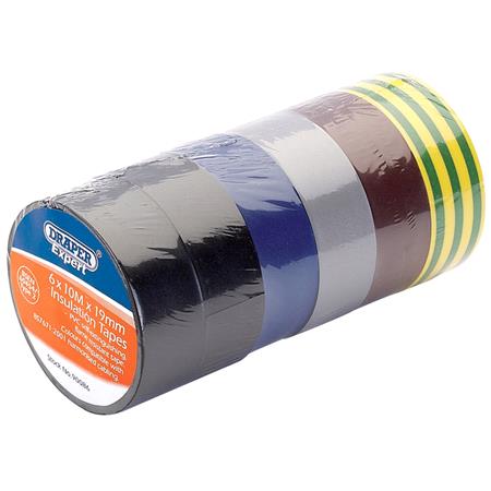 Draper Tools Mixed Colours Insulation Tape to BSEN60454 Type2   33m x 19mm  (6 Rolls)