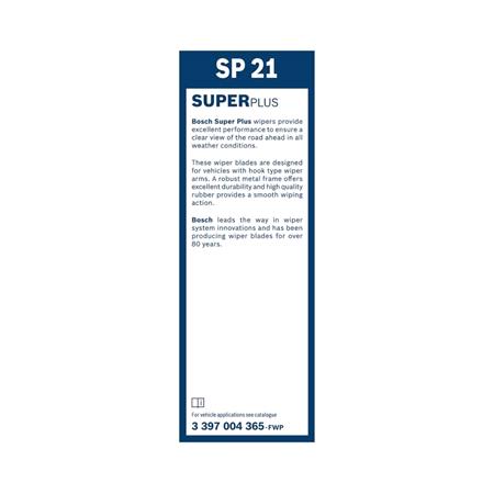 BOSCH SP21 Superplus Wiper Blade (530mm   Hook Type Arm Connection) for Seat IBIZA Mk III, 1999 2002