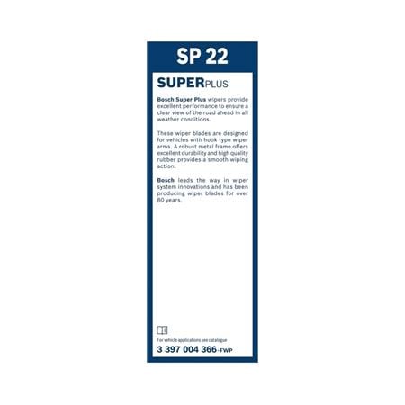 BOSCH SP22 Superplus Wiper Blade (550mm   Hook Type Arm Connection) for Chevrolet AVEO Saloon, 2005 2011