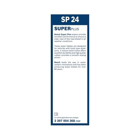 BOSCH SP24 Superplus Wiper Blade (600mm   Hook Type Arm Connection) for Ssangyong KORANDO, 2019 Onwards