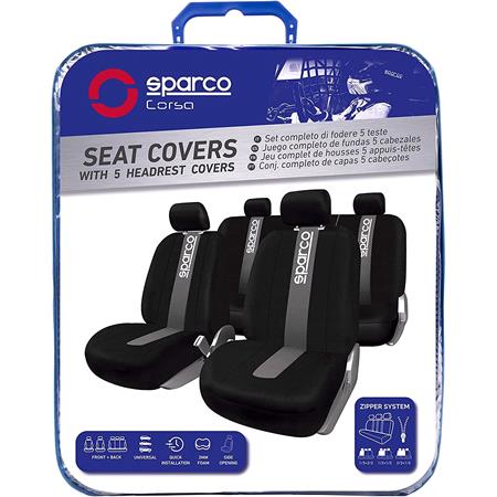 Sparco Universal Polyester Fabric Car Seat Cover Set   Black and Grey