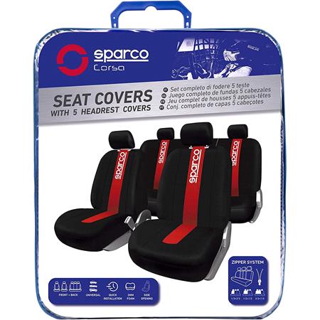 thumbnail image 2 of BDK Black/Red Complete Fabric Car Seat Cover Set - 10 Pieces Incl. Steering Wheel Cover 2 of 3