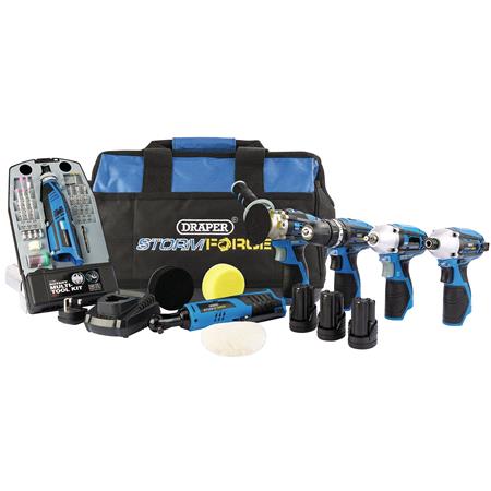 Draper 93445 Storm Force 12V Multi Power Interchange Kit, 3 x 1.5Ah Li ion Batteries, 2 x Fast Chargers and 1 x Tool Bag