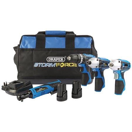 Draper 93446 Storm Force 12V Drill Drive and Ratchet Interchange Kit II, 2 x 1.5Ah Li ion Batteries, 1 x Fast Charger and 1 x Tool Bag