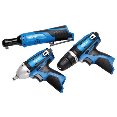 Draper 93521 12V Drill Drive and Ratchet Interchange Kit, 2 x 4.0Ah Li ion Battery, 1 x 1.5Ah Li ion Battery, 1 x Fast Charger, 1 x Tool Bag