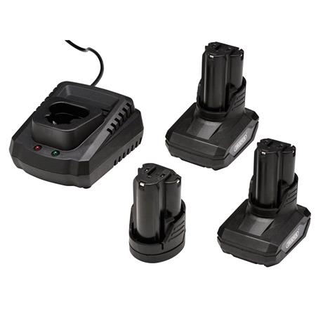 Draper 93521 12V Drill Drive and Ratchet Interchange Kit, 2 x 4.0Ah Li ion Battery, 1 x 1.5Ah Li ion Battery, 1 x Fast Charger, 1 x Tool Bag