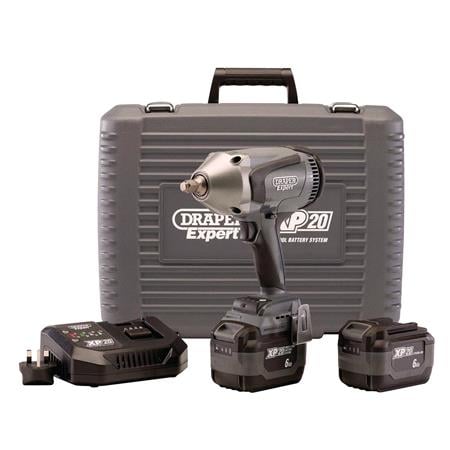 Draper Expert 94080 XP20 20V Brushless Impact Wrench Kit, 1/2" Sq. Dr., 1000Nm, 2 x 6.0Ah Batteries, 1 x Fast Battery Charger