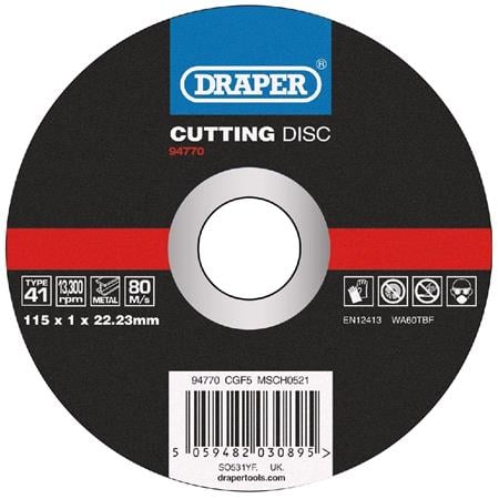 Draper 94770 Metal Cutting Disc, 115 x 1 x 22.23mm