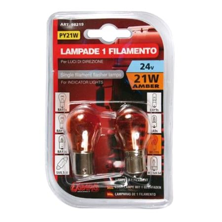 24V Single filament lamp   PY21W   21W   BAu15s   2 pcs    D Blister   Amber