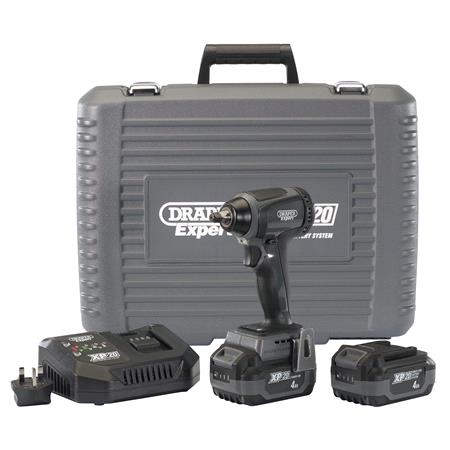 Draper 98963 XP20 20V Brushless 3 8" Impact Wrench (250Nm) with 2 x 4Ah Batteries and Fast Charger