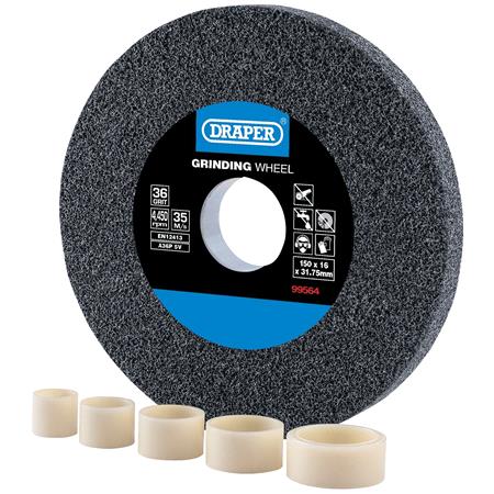 Draper 99564 Aluminium Oxide Bench Grinding Wheel, 150 x 16mm, 36 Grit