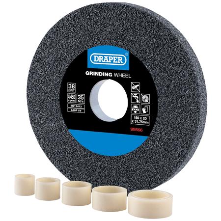 Draper 99566 Aluminium Oxide Bench Grinding Wheel, 150 x 20mm, 36 Grit