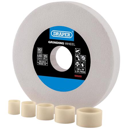 Draper 99569 Aluminium Oxide Bench Grinding Wheel, 150 x 20mm, 80 Grit, White