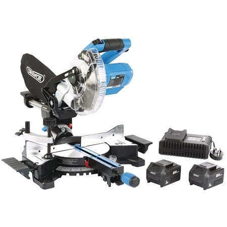 Draper 99632 D20 20V Brushless 185mm Sliding Compound Mitre Saw Kit (+2 x 5Ah Batteries and Charger)