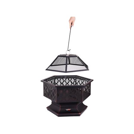 GARDEN STEEL FIRE PIT WITH GRILL 70X60CM