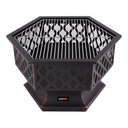 GARDEN STEEL FIRE PIT WITH GRILL 70X60CM