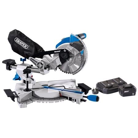 Draper 99970 D20 20V Brushless Sliding Compound Mitre Saw, 185mm, 1 x 5.0Ah Battery, 1 x Fast Charger