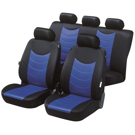Walser Premium Felicia Car Seat Cover Set   Black & Blue For Mitsubishi OUTLANDER III Van 2013 Onwards