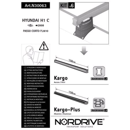 Nordrive 3 Steel Cargo Roof Bars (150 cm) for Hyundai H 1 van (short model), 2000 2007, Roof to be drilled