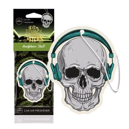 Los Muertos Skull With Headphones Air Freshener   New Car 