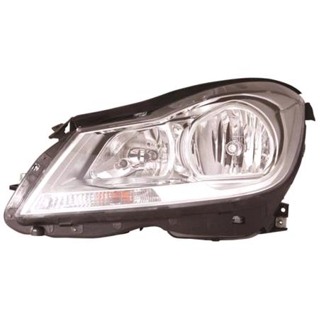 Left Headlamp (Silver Bezel, Halogen, Takes H7 / H7 Bulbs, Electric Adjustment, Supplied With Motor) for Mercedes C CLASS 2011 on