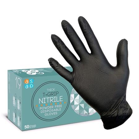 GRIP Gloves X TRA Thick Black T Grip Nitrile Disposable Gloves (50)   Medium