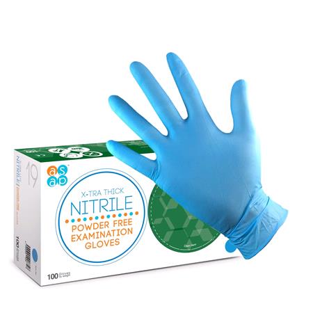 X TRA Thick Blue Nitrile Powder Free Disposable Gloves   Box of 100   Size: Large
