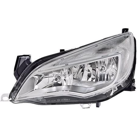 Left Headlamp (Halogen, Takes H7 / H7 Bulbs, With Standard Bulb Daytime Running Light, Chrome Bezel, Supplied With Motor) for Opel ASTRA J Saloon 2012 2015