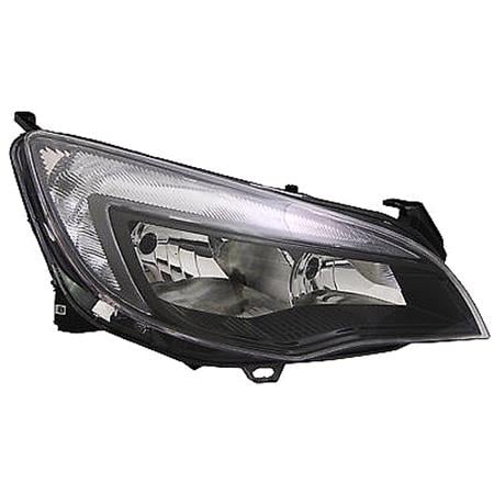 Right Headlamp (Halogen, Takes H7 / H7 Bulbs, With LED Daytime Running Light, Black Bezel, Supplied With Motor) for Opel ASTRA J Saloon 2012 2015