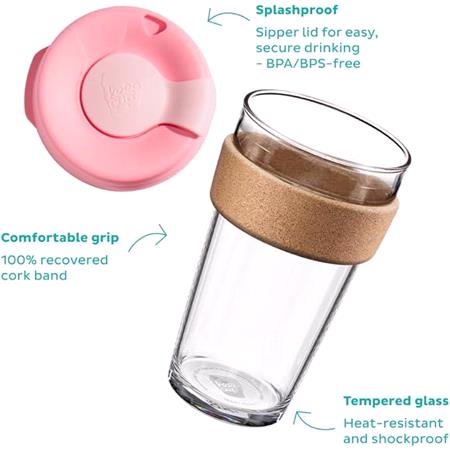 KeepCup Brew Cork 16oz Filter   Tempered Glass Reusable Coffee Cup with Cork Band 450ml