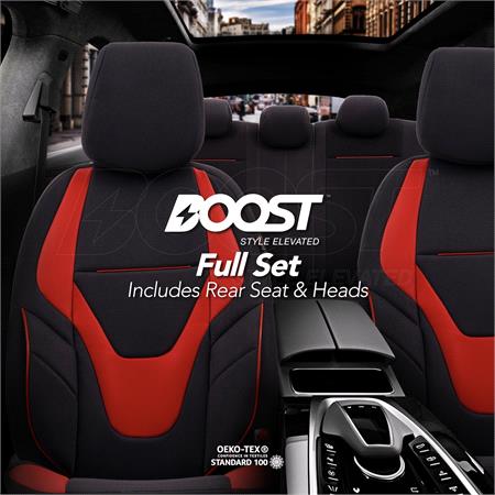 Boost Premium Cotton Leather Car Seat Covers   Black and Red For Nissan ALMERA Mk II Saloon 2000 2006