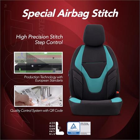 Boost Premium Cotton Leather Car Seat Covers   Black and Turquoise For Nissan ALMERA Mk II Saloon 2000 2006