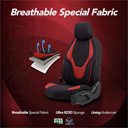 Boost Premium Cotton Leather Car Seat Covers   Black and Red For Nissan ALMERA Mk II Saloon 2000 2006
