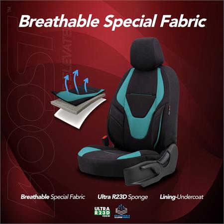 Boost Premium Cotton Leather Car Seat Covers   Black and Turquoise For Nissan ALMERA Mk II Saloon 2000 2006