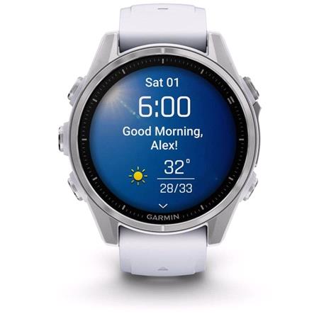 Garmin Fenix 8 Smartwatch 43mm AMOLED in Silver with Whitestone Silicone Strap