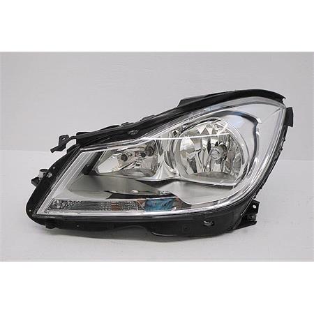 Left Headlamp (Silver Bezel, Halogen, Takes H7 / H7 Bulbs, Electric Adjustment, Supplied With Motor, Original Equipment) for Mercedes C CLASS 2011 2014