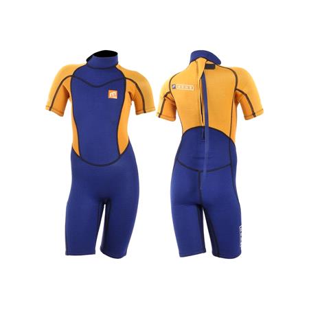 MDNS Pioneer Shorty 2|2mm Short Sleeve Youth Wetsuit   Navy and Orange   Size 12 L